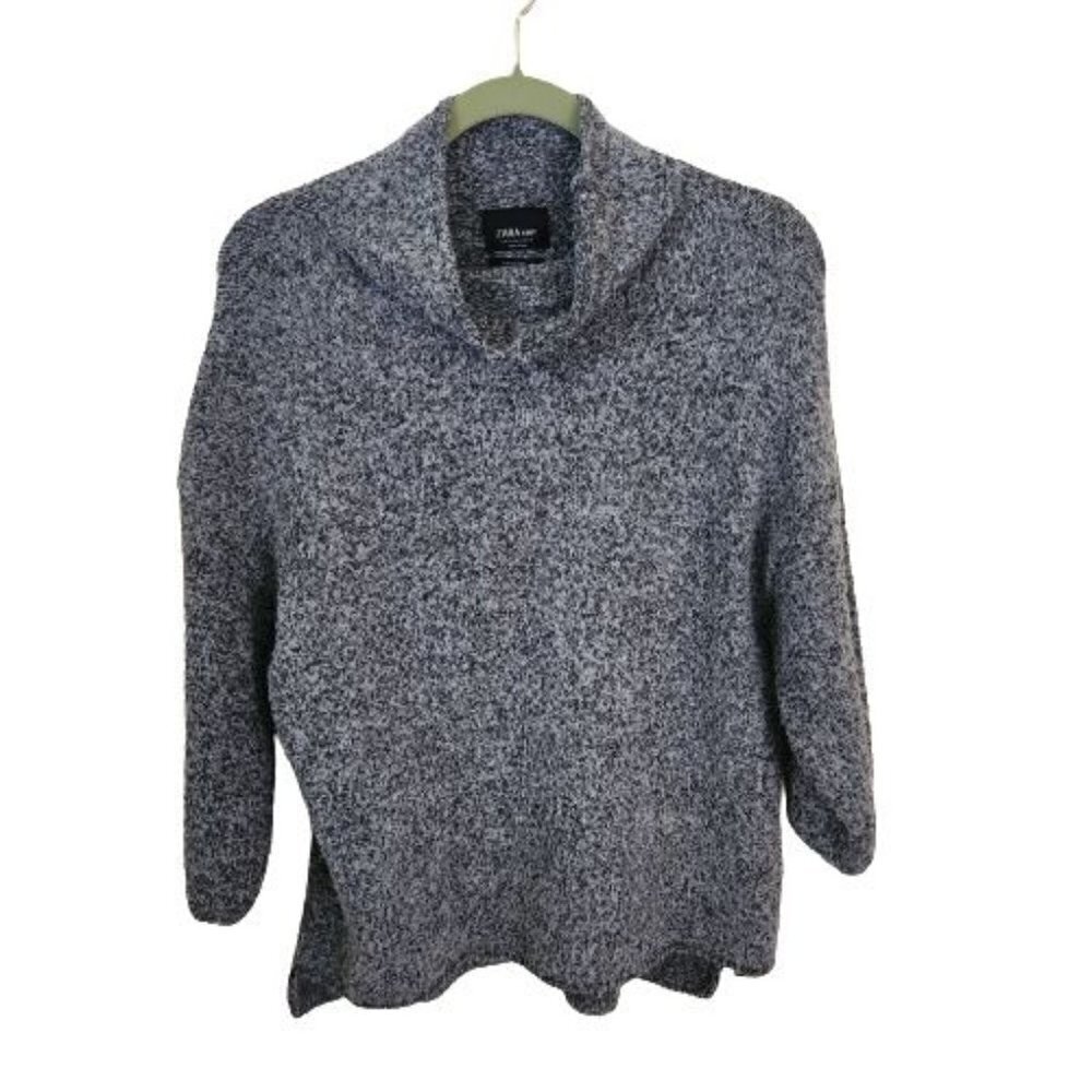 Zara Knit Italian Yarn Mock Neck Cozy Oversized Deep Gray Sweater Size S